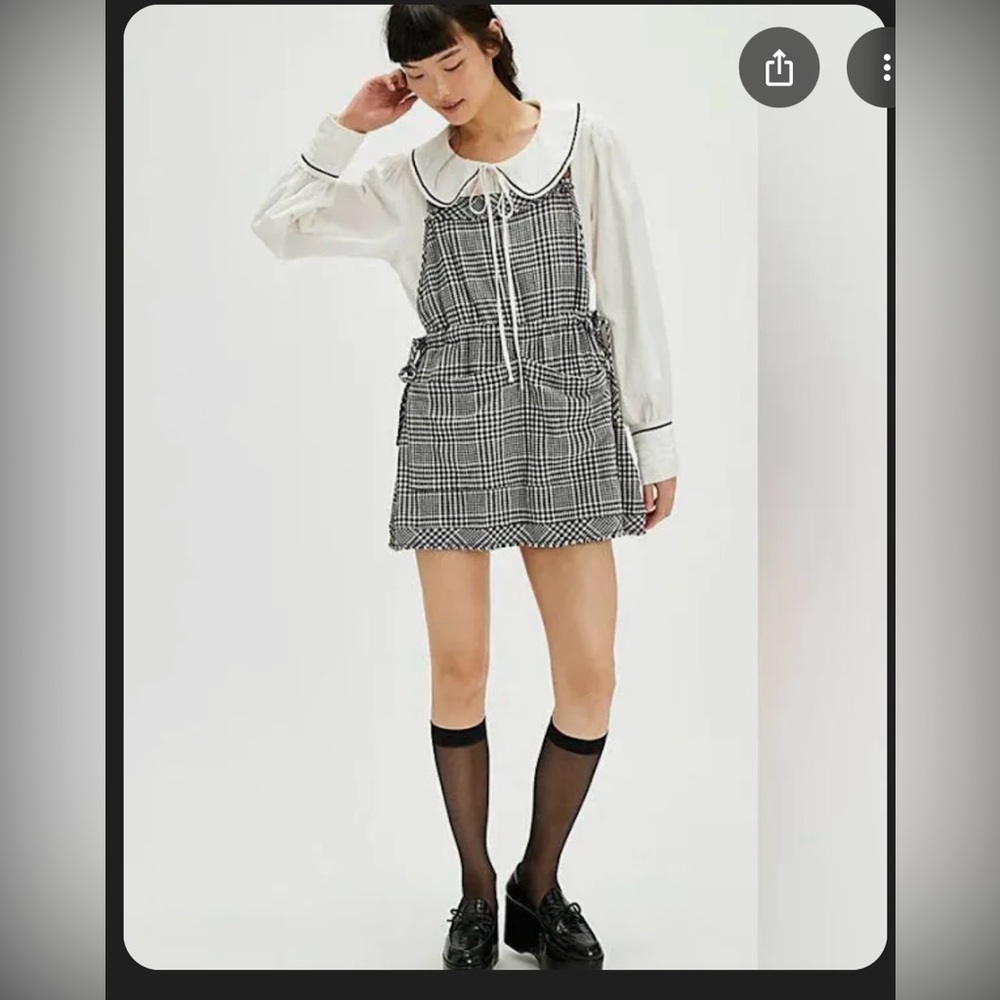 Free People Chrissie Mini Skirtall Dress in Black/White Gingham Sz Medium NWOT